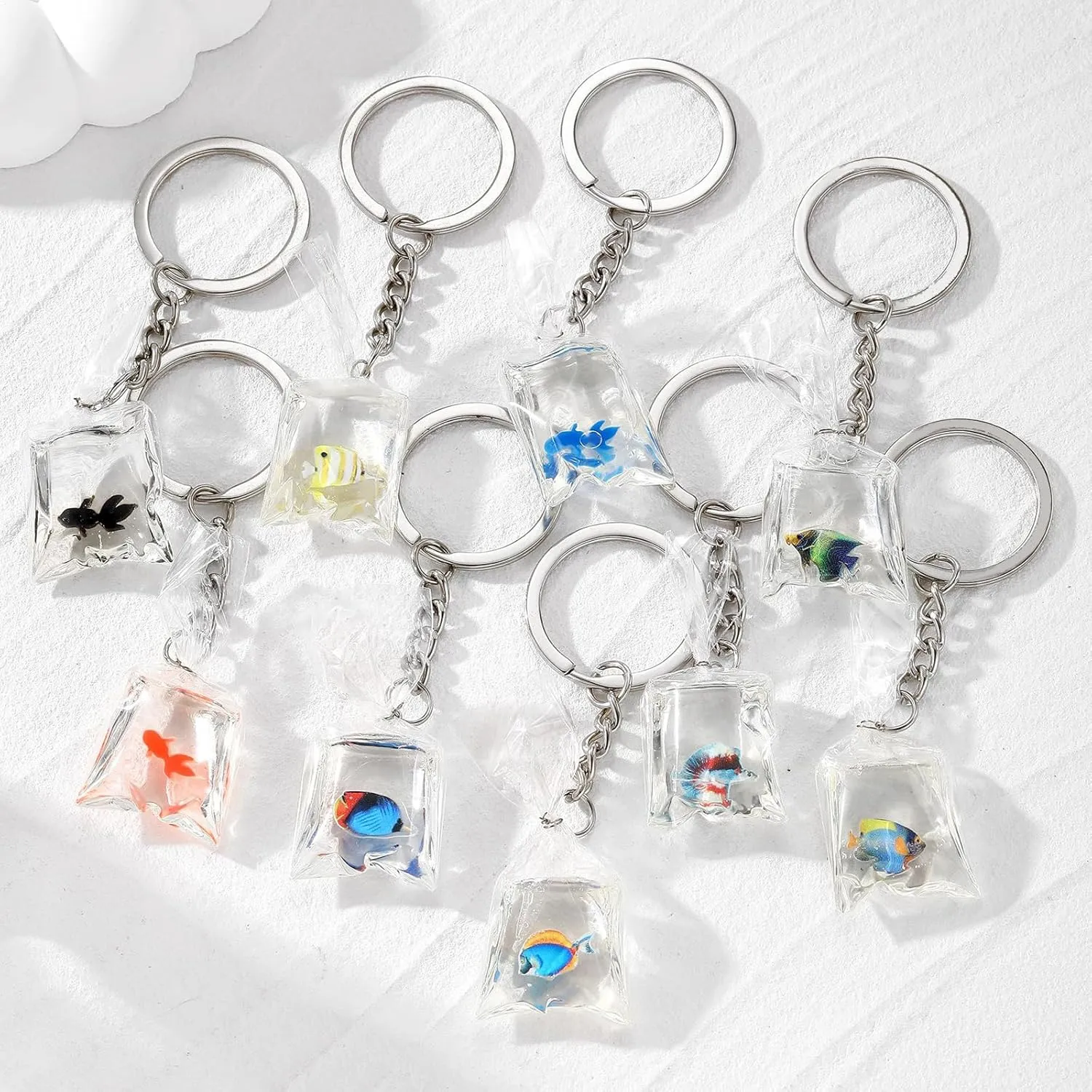 Creative Resin Water Bag Keychain Charm Stylish Resin Fish Keychain with Transparent Water Bag Chic Hangings Decoration, as show