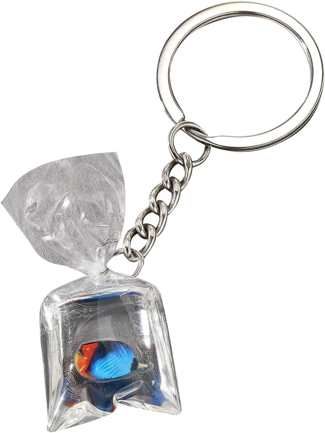 Creative Resin Water Bag Keychain Charm Stylish Resin Fish Keychain with Transparent Water Bag Chic Hangings Decoration, as show