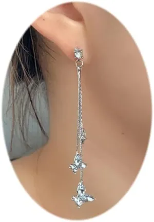 Crystal Butterfly Tassel Earrings Sparkle Rhinestone Butterfly Drop Earrings Jewelry