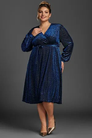Curveins Plus Size Leopard Velvet Wrap Midi Dress