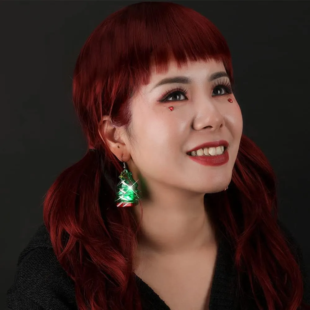 Cute Christmas LED Lights Dangling Hook Earrings for Women Santa Claus Christmas Tree Snowflake Snowman Light Up Dangle Charm Drop Glowing in The Dark Huggie Hook Hoop Earring Stud Fashion Xmas Jewelry Gifts Hypoallergenic