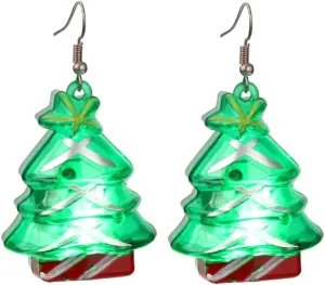 Cute Christmas LED Lights Dangling Hook Earrings for Women Santa Claus Christmas Tree Snowflake Snowman Light Up Dangle Charm Drop Glowing in The Dark Huggie Hook Hoop Earring Stud Fashion Xmas Jewelry Gifts Hypoallergenic