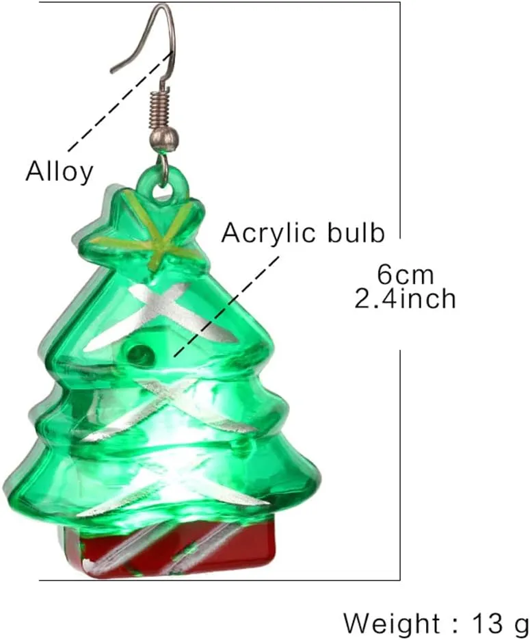 Cute Christmas LED Lights Dangling Hook Earrings for Women Santa Claus Christmas Tree Snowflake Snowman Light Up Dangle Charm Drop Glowing in The Dark Huggie Hook Hoop Earring Stud Fashion Xmas Jewelry Gifts Hypoallergenic