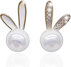 Cute Easter Earrings for Women, Trendy Statement Bunny Pearl Stud Earrings, Easter Outfits & Shirt Accessories for Women