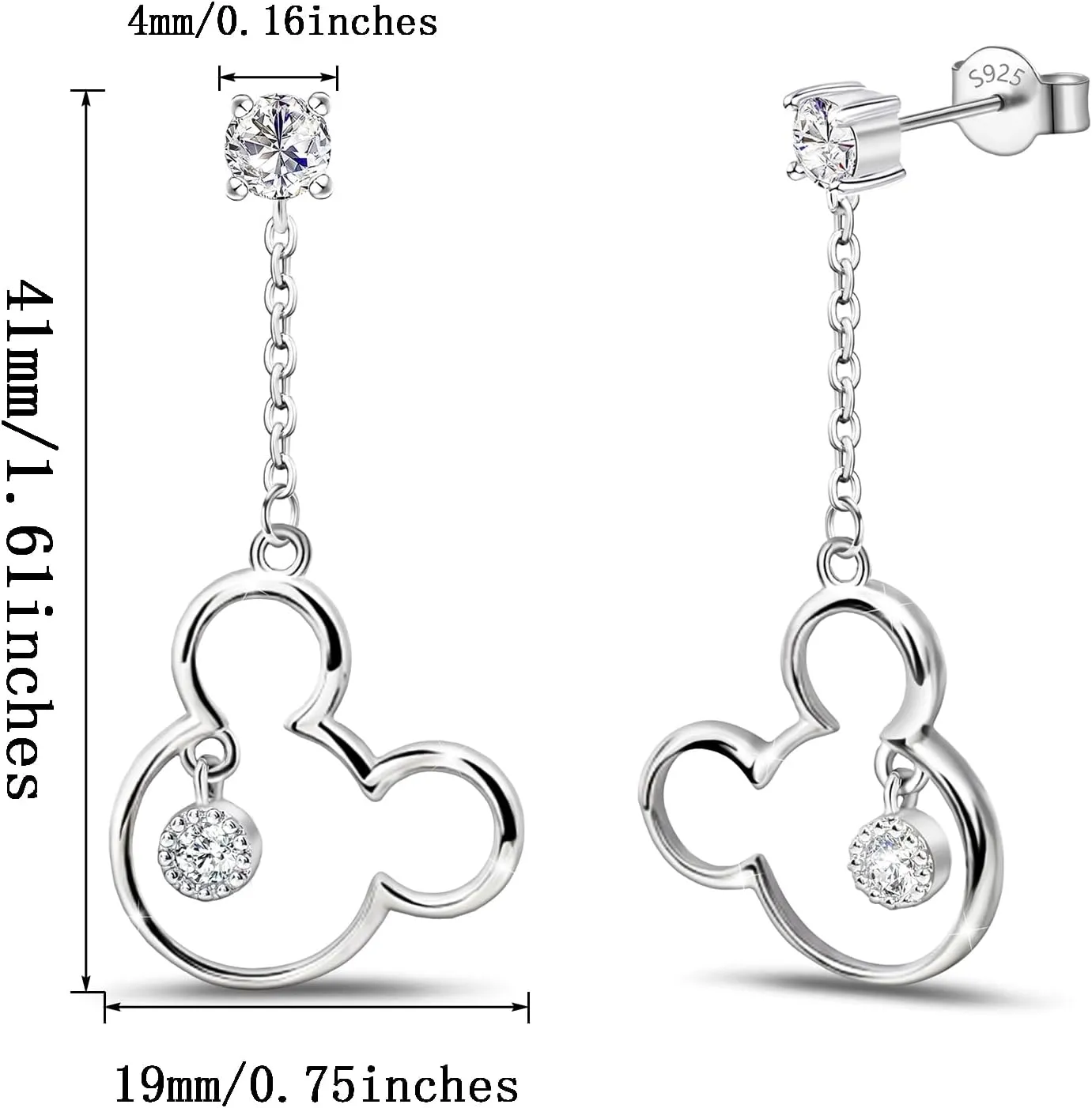 Cute Stud Earrings for Girls Teens Women - Sterling Silver Hypoallergenic Cubic Zirconia Mouse Drop Dangle Earrings Dainty Sweet Red Bow Earrings Studs Post Fashion Jewelry Gifts for Christmas
