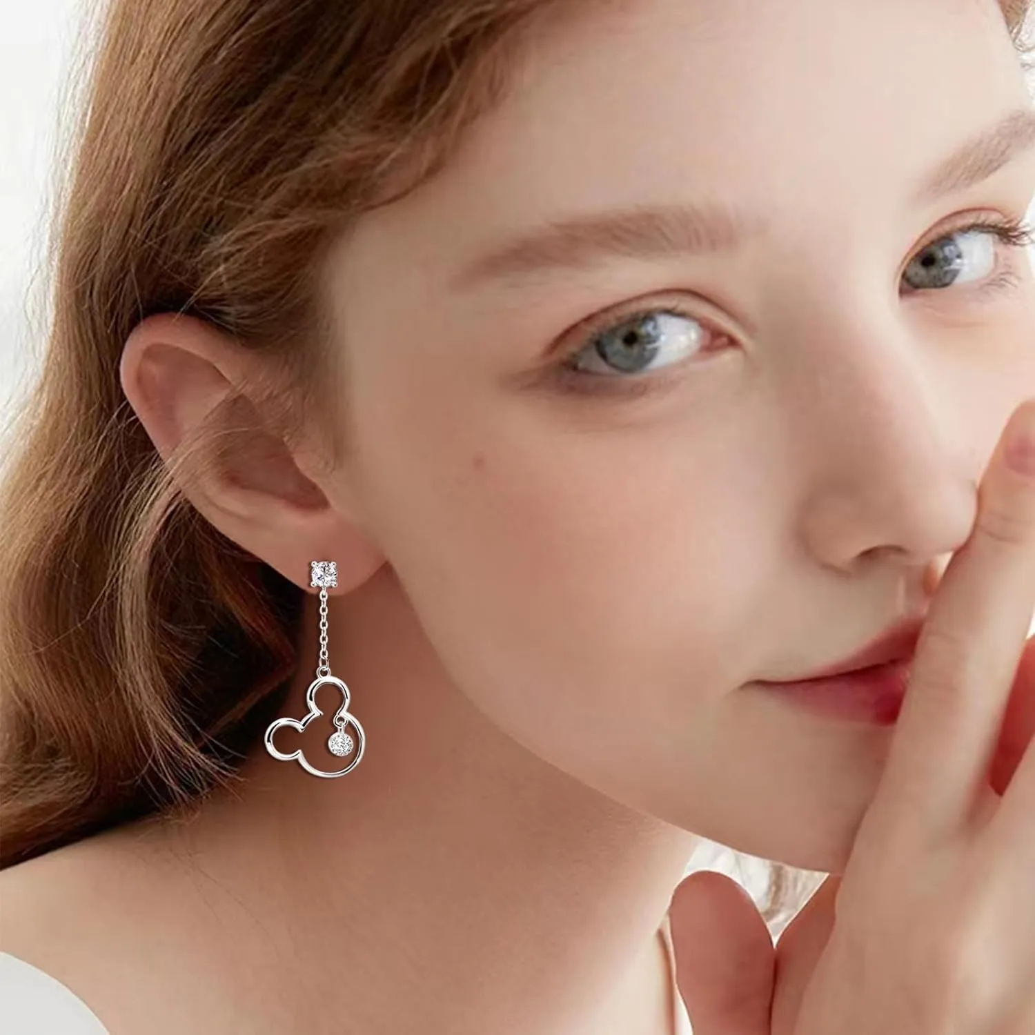 Cute Stud Earrings for Girls Teens Women - Sterling Silver Hypoallergenic Cubic Zirconia Mouse Drop Dangle Earrings Dainty Sweet Red Bow Earrings Studs Post Fashion Jewelry Gifts for Christmas
