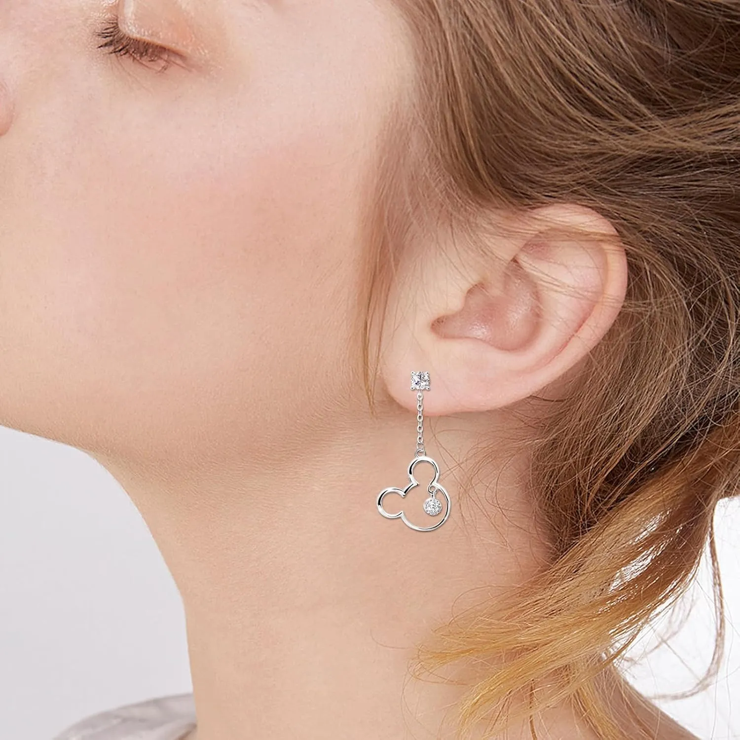 Cute Stud Earrings for Girls Teens Women - Sterling Silver Hypoallergenic Cubic Zirconia Mouse Drop Dangle Earrings Dainty Sweet Red Bow Earrings Studs Post Fashion Jewelry Gifts for Christmas