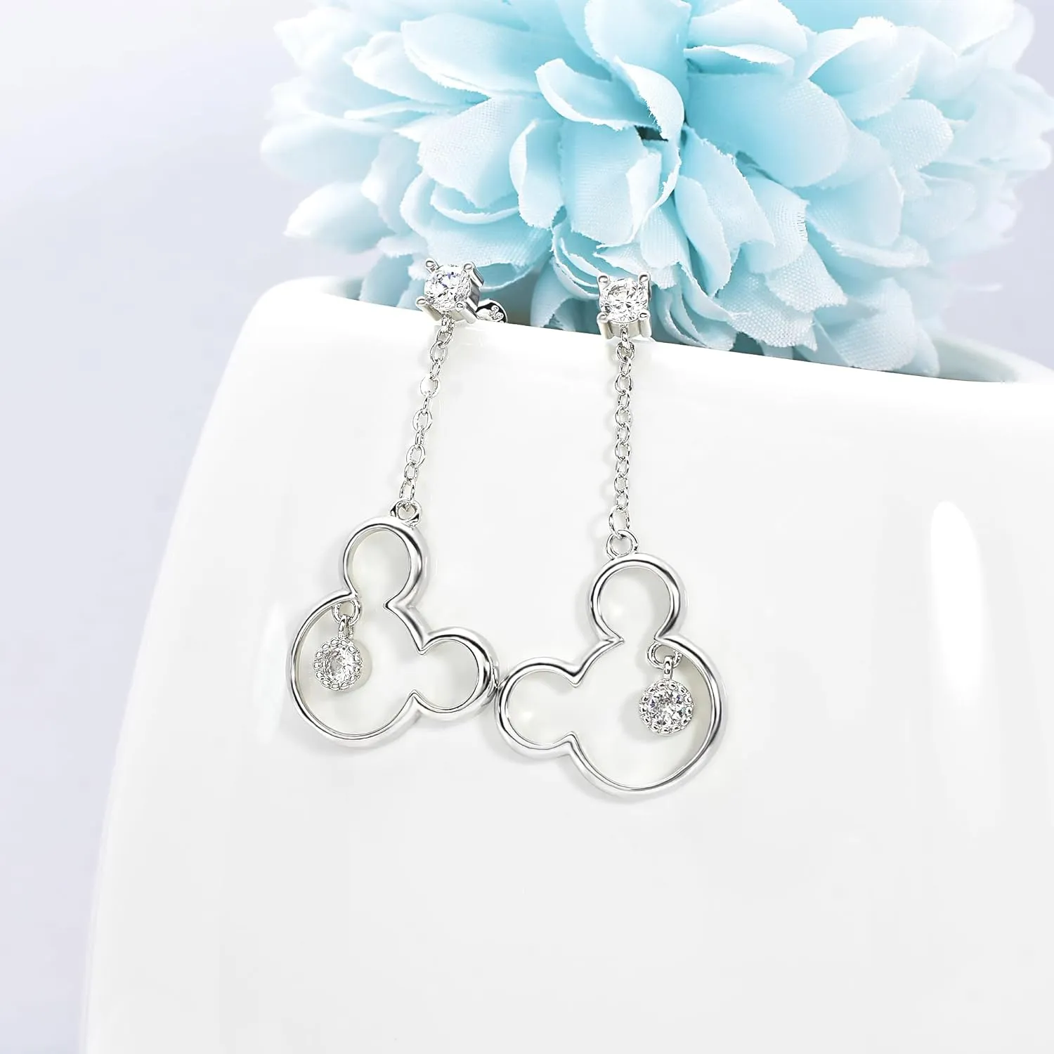 Cute Stud Earrings for Girls Teens Women - Sterling Silver Hypoallergenic Cubic Zirconia Mouse Drop Dangle Earrings Dainty Sweet Red Bow Earrings Studs Post Fashion Jewelry Gifts for Christmas