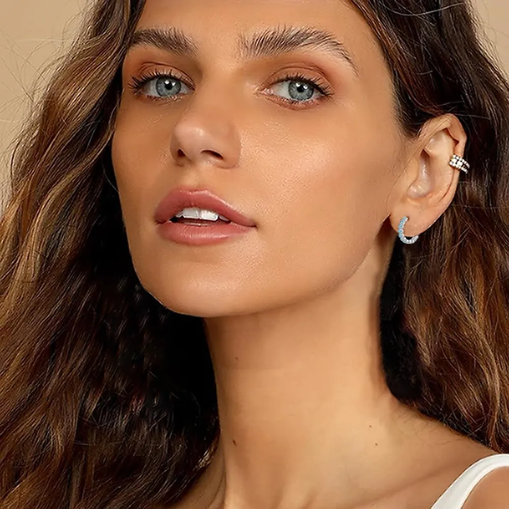 Cute Turquoise Huggie Hoop Small Earrings for Women Cartilage 925 Sterling Silver Beaded Hypoallergenic Pierced Sleeper Cuffs 10mm Hoops Earring Dainty Birthday Christmas Jewelry Gifts for Everyday