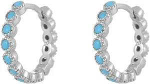 Cute Turquoise Huggie Hoop Small Earrings for Women Cartilage 925 Sterling Silver Beaded Hypoallergenic Pierced Sleeper Cuffs 10mm Hoops Earring Dainty Birthday Christmas Jewelry Gifts for Everyday