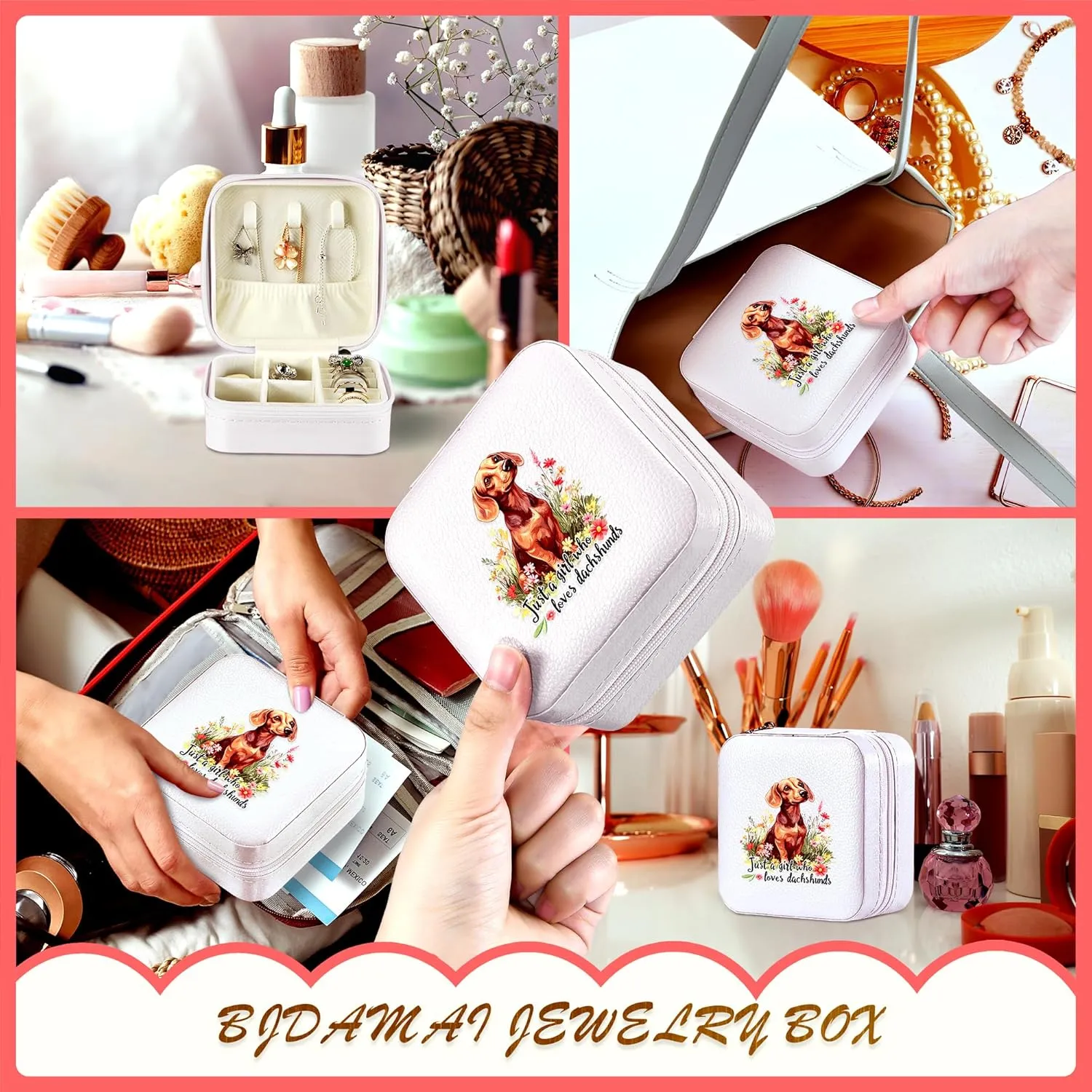 Dachshund Jewelry Box, Gifts For Kids Teens Girls Age 8-12, Dachshund Lovers Stuff Items Accessories Things Merchandise Decor Merch, Travel Ring Earrings Necklace Organizer Holder!