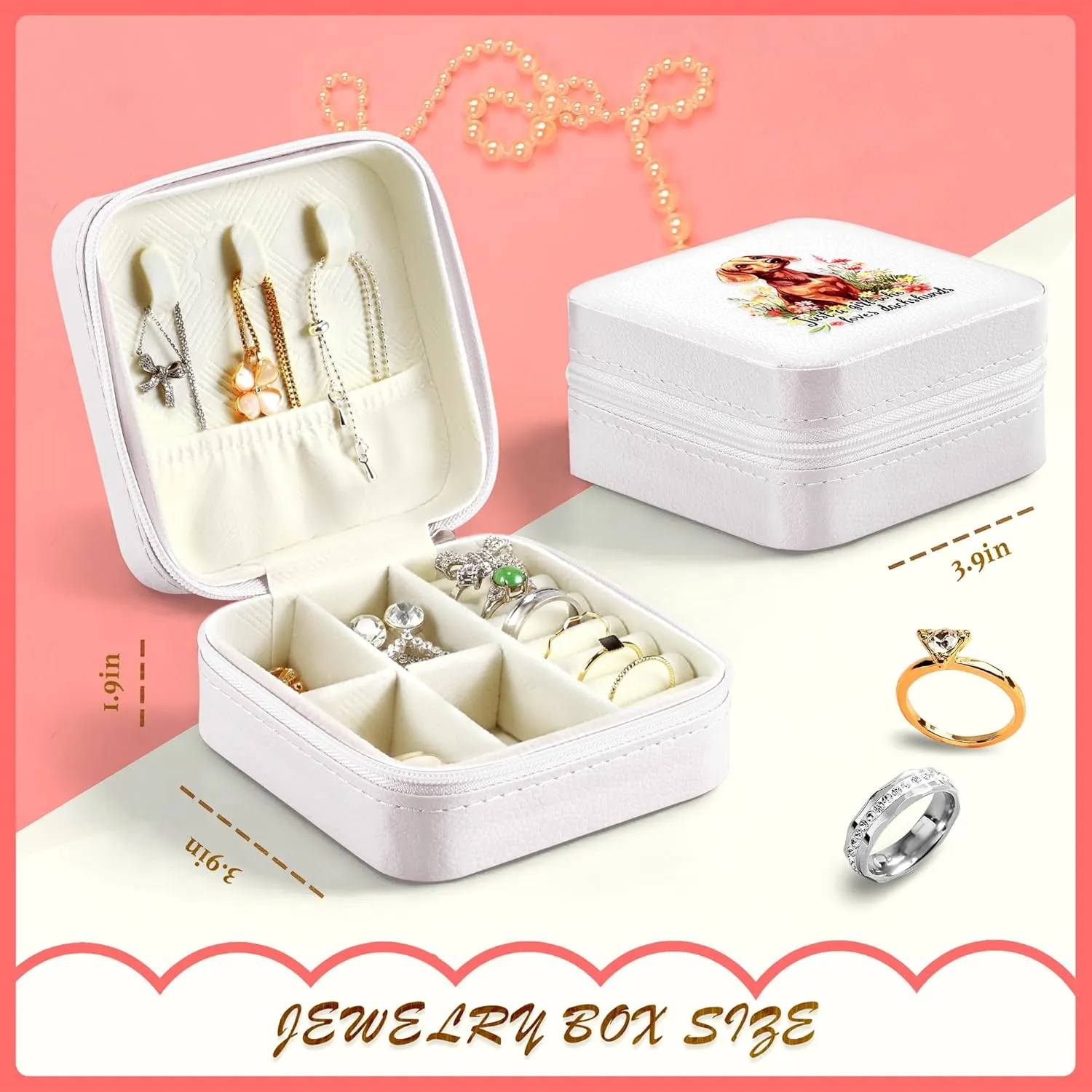 Dachshund Jewelry Box, Gifts For Kids Teens Girls Age 8-12, Dachshund Lovers Stuff Items Accessories Things Merchandise Decor Merch, Travel Ring Earrings Necklace Organizer Holder!