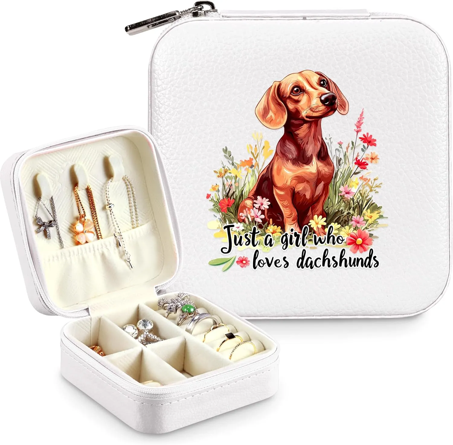 Dachshund Jewelry Box, Gifts For Kids Teens Girls Age 8-12, Dachshund Lovers Stuff Items Accessories Things Merchandise Decor Merch, Travel Ring Earrings Necklace Organizer Holder!