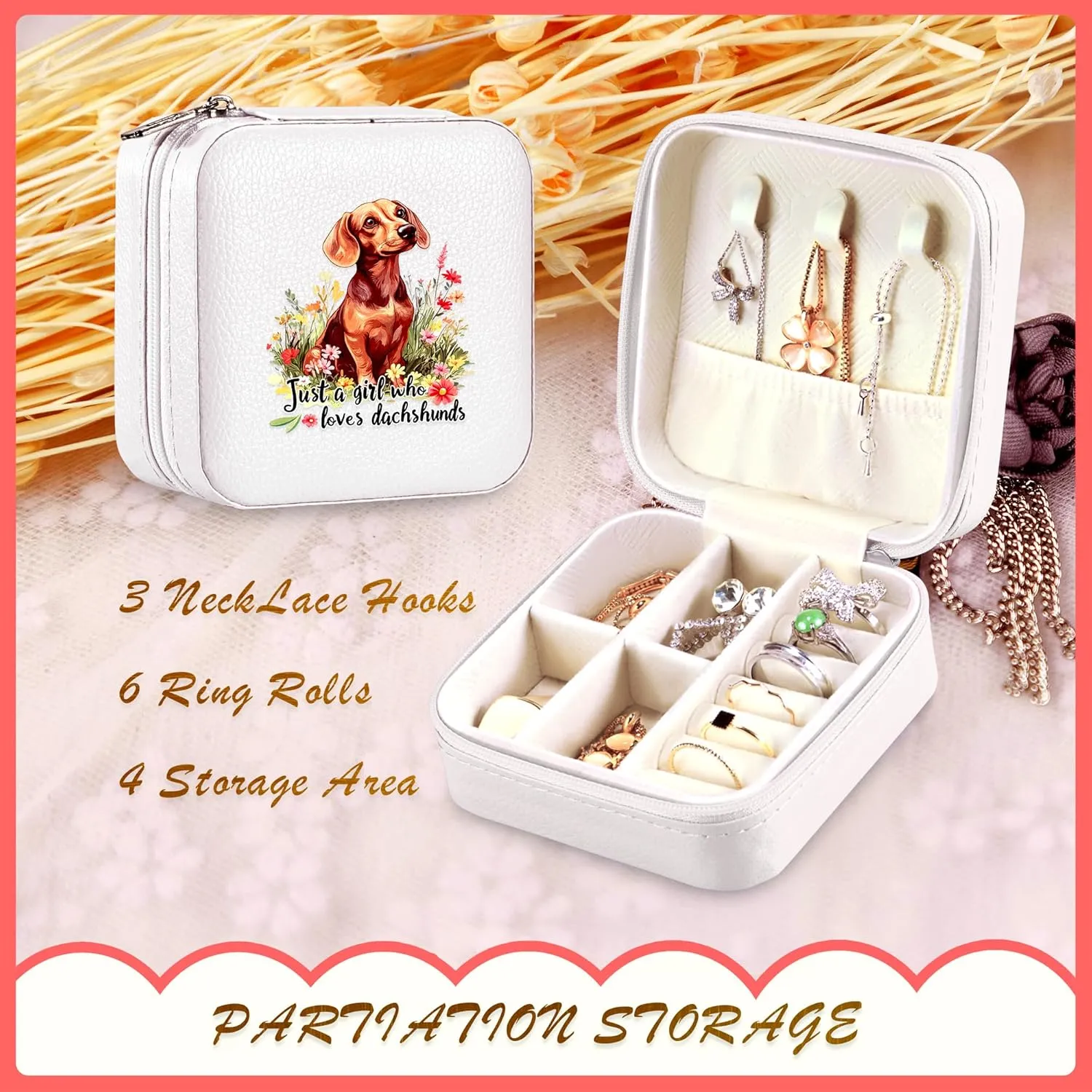 Dachshund Jewelry Box, Gifts For Kids Teens Girls Age 8-12, Dachshund Lovers Stuff Items Accessories Things Merchandise Decor Merch, Travel Ring Earrings Necklace Organizer Holder!