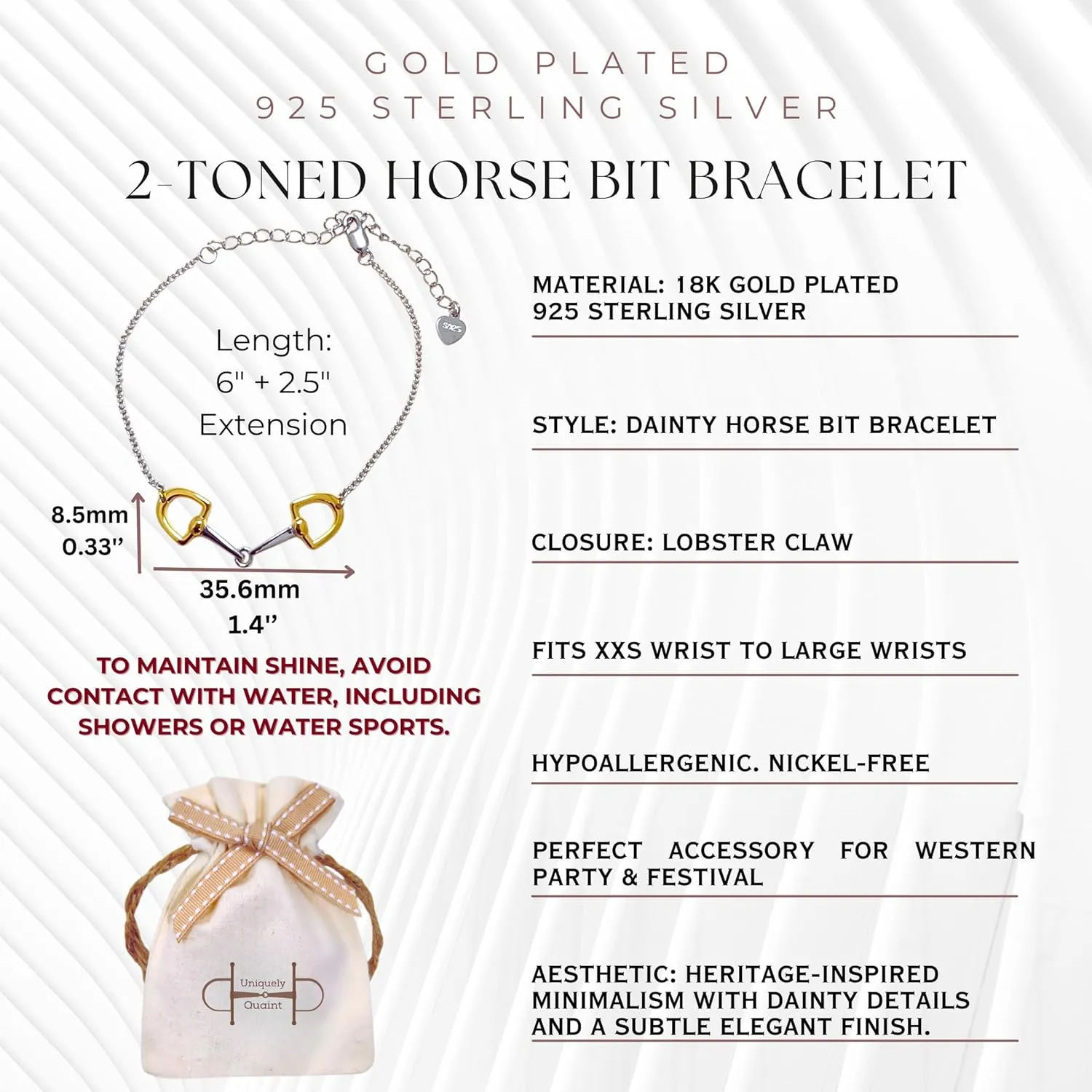 Dainty 2-Toned Horse Bit Bracelet  925 Sterling Silver in 18K Gold, 18K Rose Gold & Silver, Elegant Jewelry with Heritage-Inspired Minimalism