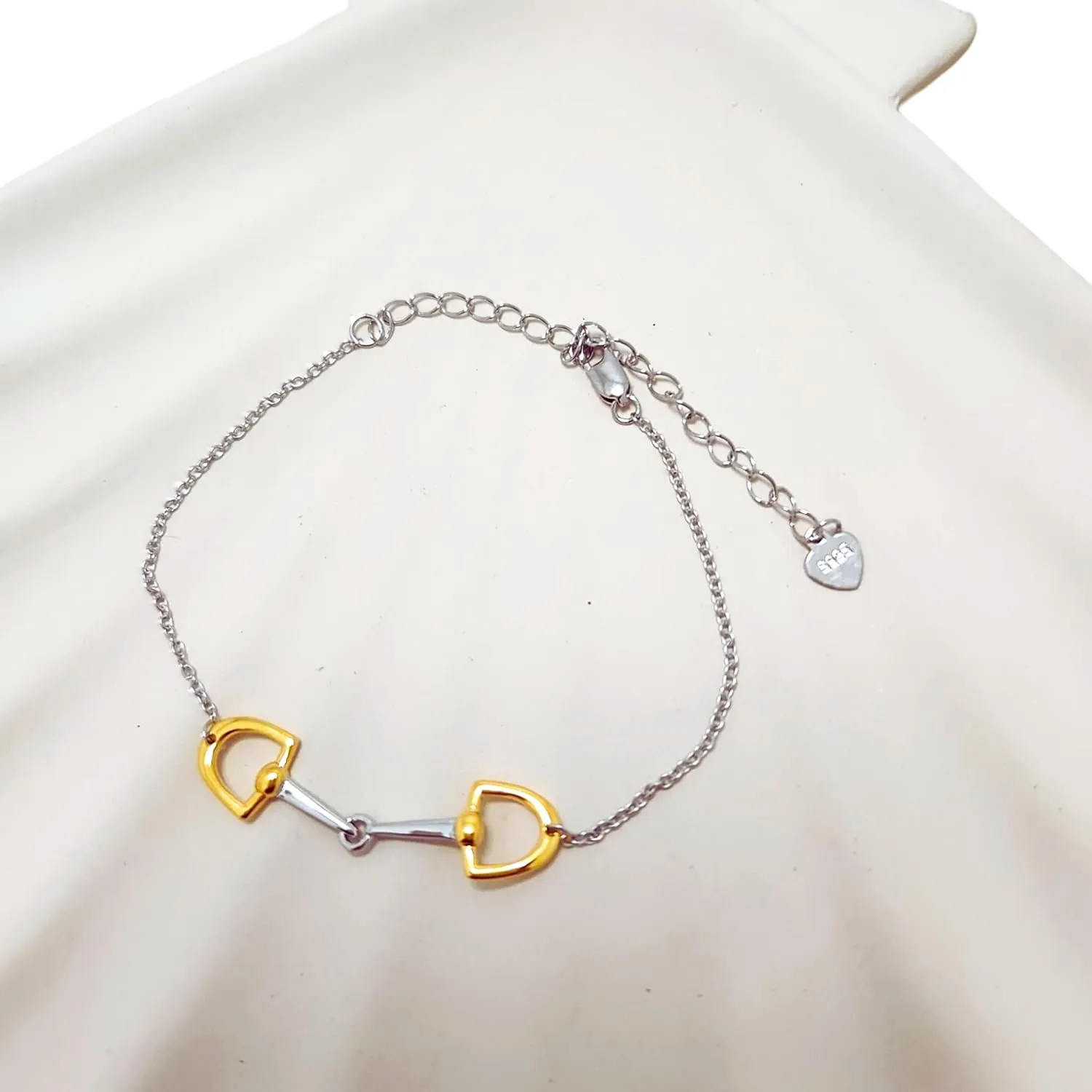 Dainty 2-Toned Horse Bit Bracelet  925 Sterling Silver in 18K Gold, 18K Rose Gold & Silver, Elegant Jewelry with Heritage-Inspired Minimalism