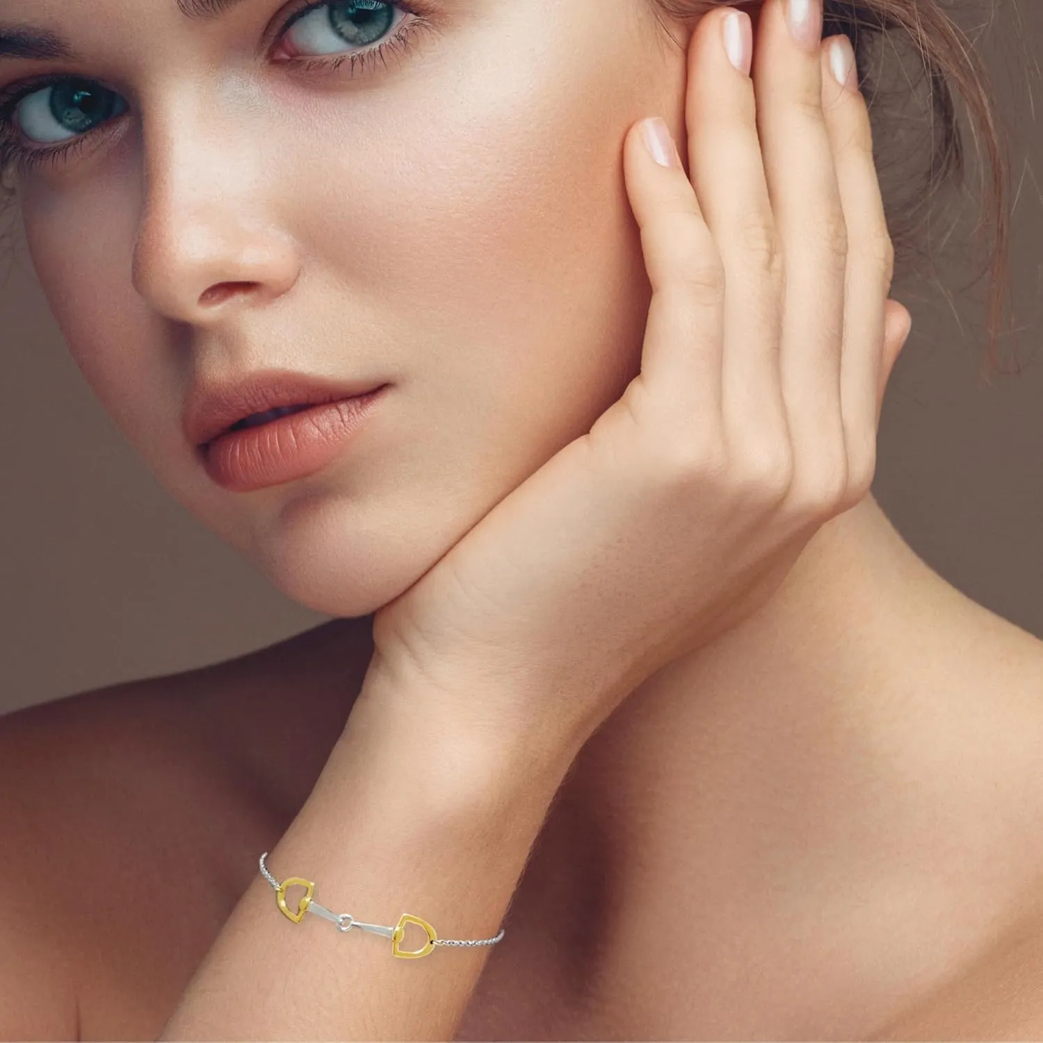 Dainty 2-Toned Horse Bit Bracelet  925 Sterling Silver in 18K Gold, 18K Rose Gold & Silver, Elegant Jewelry with Heritage-Inspired Minimalism