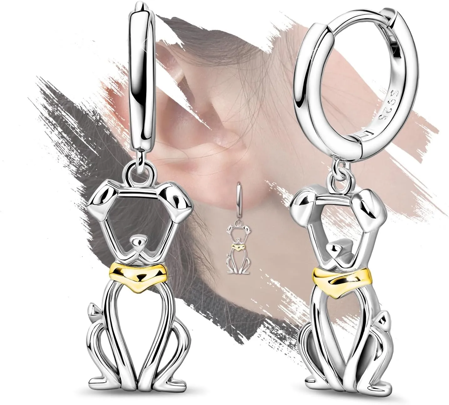 Dog Earrings for Teens Girls Women - Sterling Silver Gold Cute Animal Earrings Hypoallergenic Lightweight Cubic Zirconia Hoop Earrings for Sensitive Ears Lovely Loop Earrings Gifts for Christmas