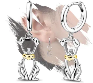 Dog Earrings for Teens Girls Women - Sterling Silver Gold Cute Animal Earrings Hypoallergenic Lightweight Cubic Zirconia Hoop Earrings for Sensitive Ears Lovely Loop Earrings Gifts for Christmas