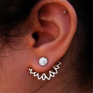 DoubleNine Lotus Flower Jacket Earrings Crystal Front Back Stud Earrings Simple Chic Jewelry for Women (silver)