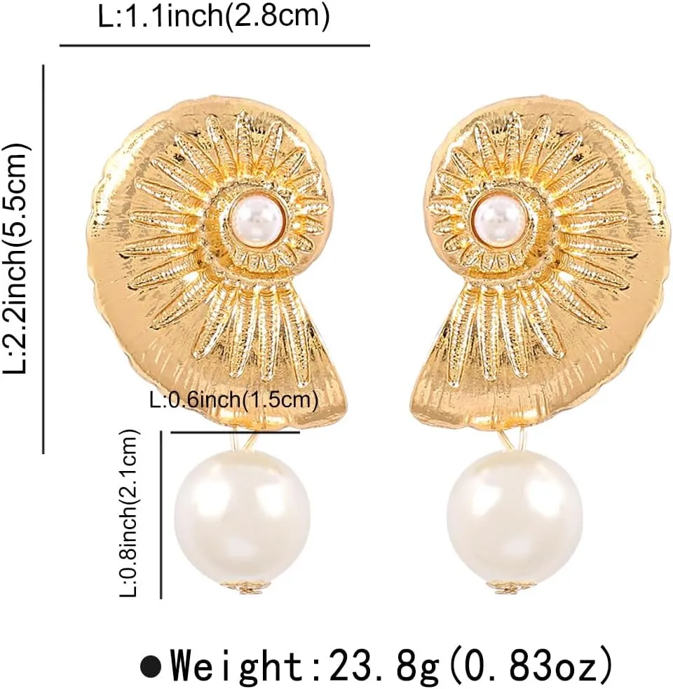Doubnine Sea Shell Charm Cowrie Earrings Dangle Golden Mermaid Earrings Scallop Beach Retro Chic Women Ocean Jewelry