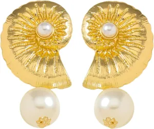 Doubnine Sea Shell Charm Cowrie Earrings Dangle Golden Mermaid Earrings Scallop Beach Retro Chic Women Ocean Jewelry