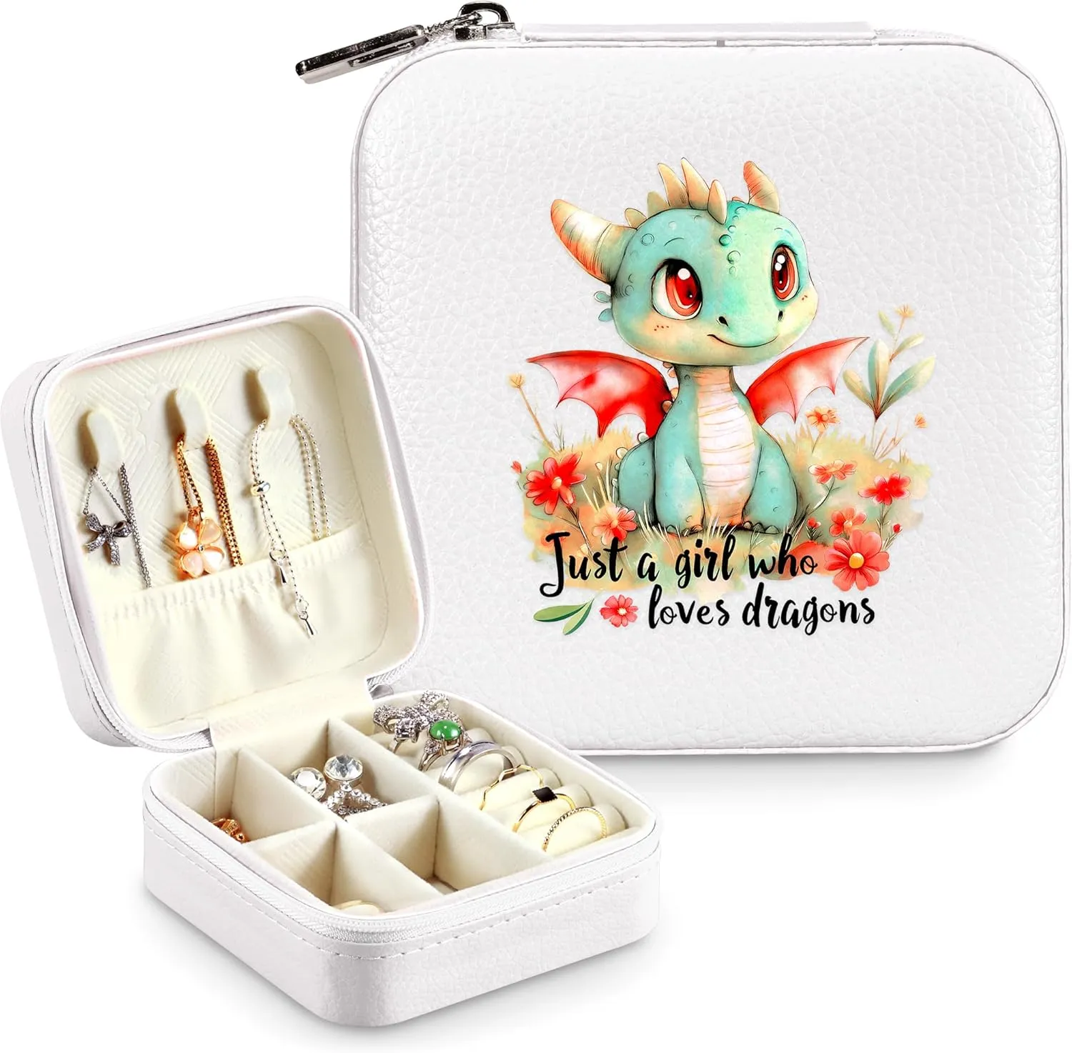 Dragon Jewelry Box, Gifts For Kids Teens Girls Age 8-12, Dragon Lovers Stuff Items Accessories Things Merchandise Decor Merch, Travel Ring Earrings Necklace Organizer Holder!