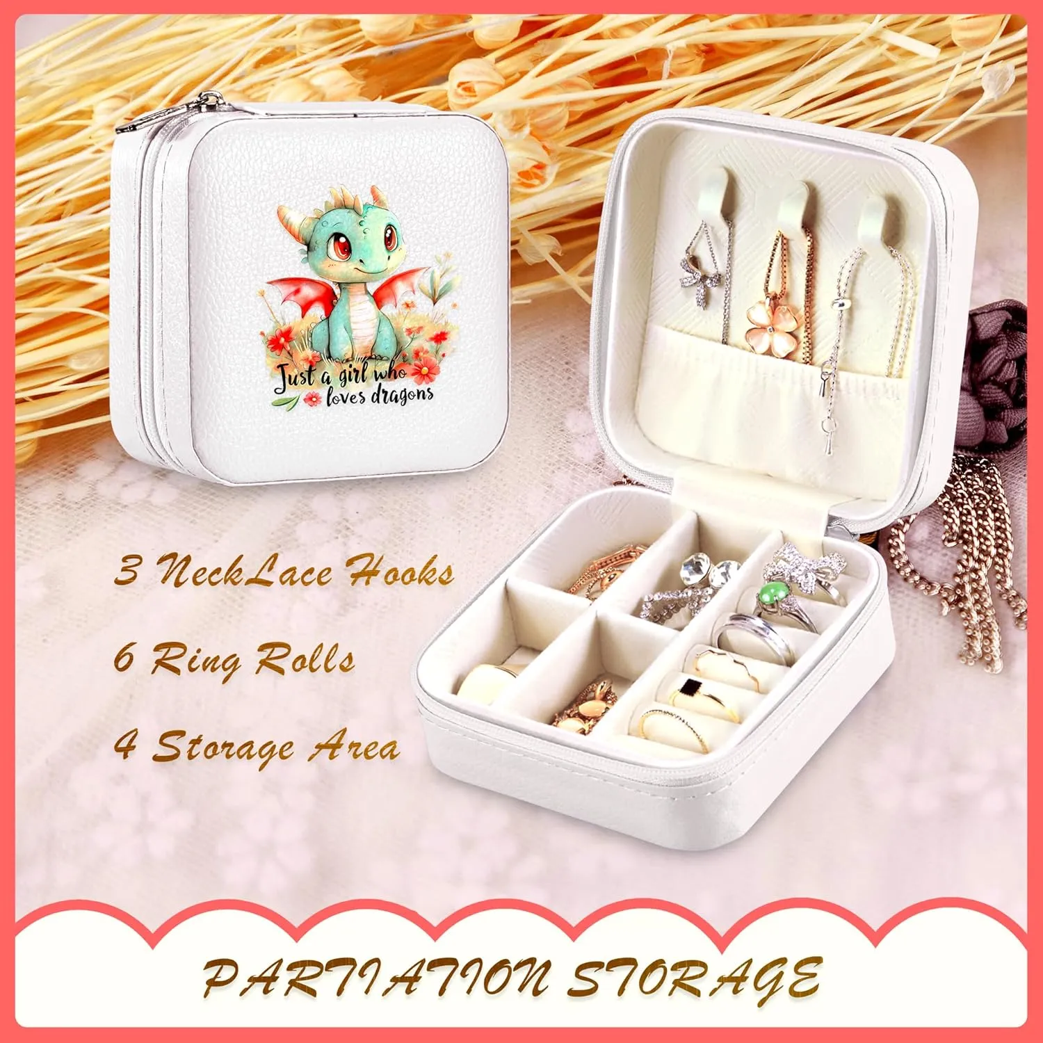 Dragon Jewelry Box, Gifts For Kids Teens Girls Age 8-12, Dragon Lovers Stuff Items Accessories Things Merchandise Decor Merch, Travel Ring Earrings Necklace Organizer Holder!