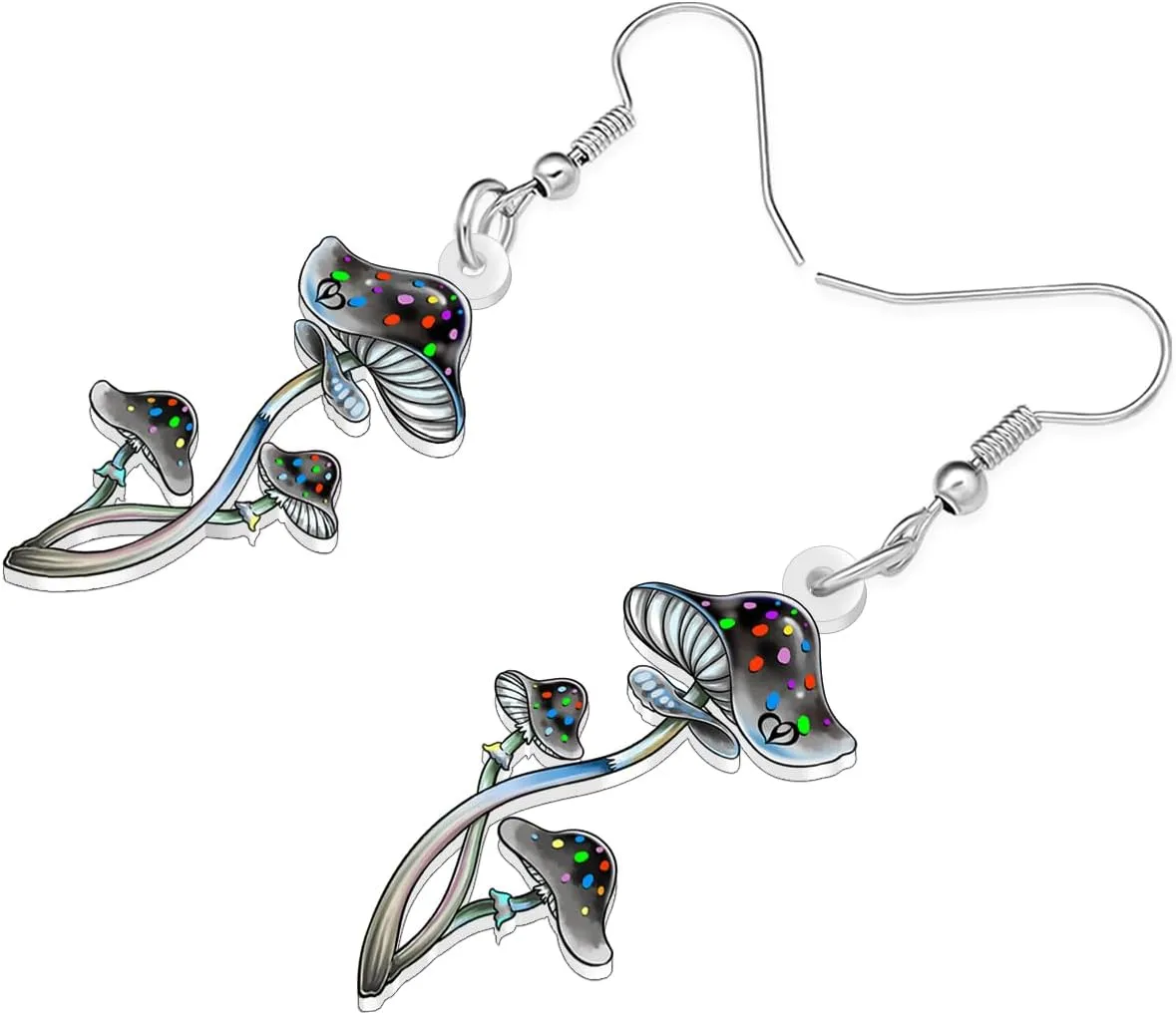 DUOWEI Acrylic Colorful Mushroom Earrings Dangle Nature Inspired Cute Plant Dangling Hypoallergenic Jewelry Gifts Ideas for Women Mom Mushroom Lovers Gifts Charms
