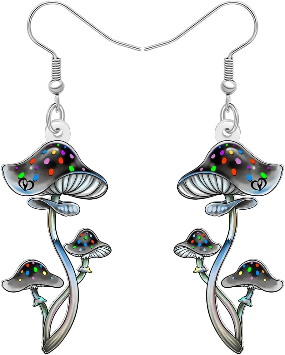 DUOWEI Acrylic Colorful Mushroom Earrings Dangle Nature Inspired Cute Plant Dangling Hypoallergenic Jewelry Gifts Ideas for Women Mom Mushroom Lovers Gifts Charms
