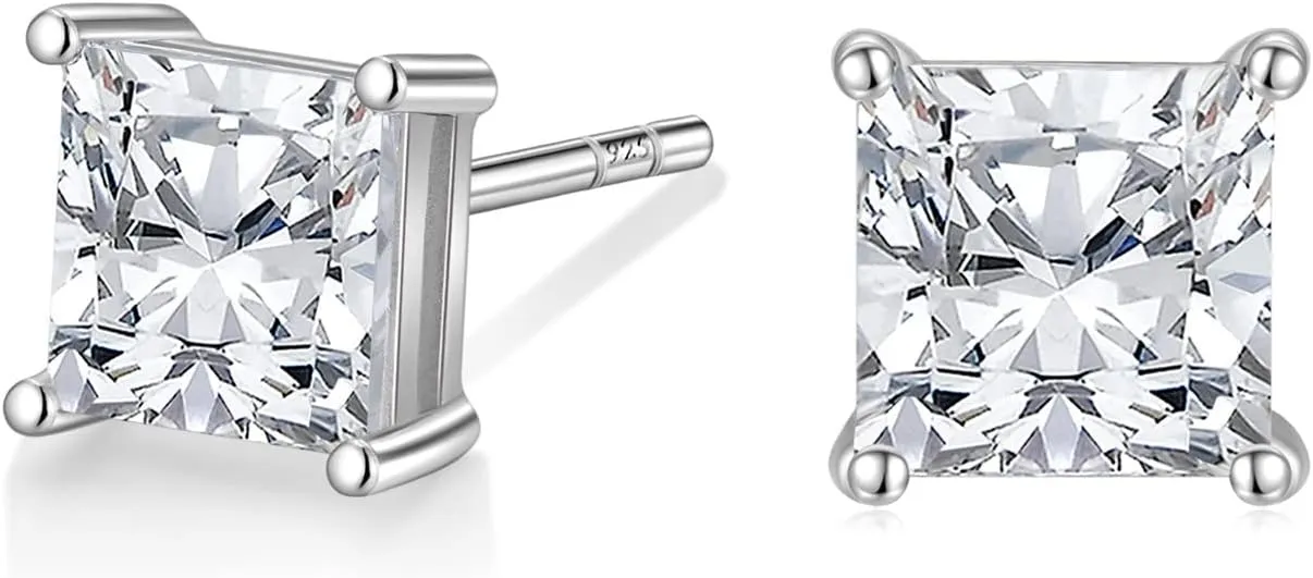 EAMTI 1 Carat 925 Sterling Silver Cubic Zirconia Stud Earrings for Women CZ Stud Small Cute Earrings Hypoallergenic