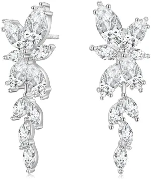 EAMTI Silver Dangle Earrings for Women Cubic Zirconia Marquise Bridal Wedding Earrings 925 Sterling Silver Post Engagement Earring