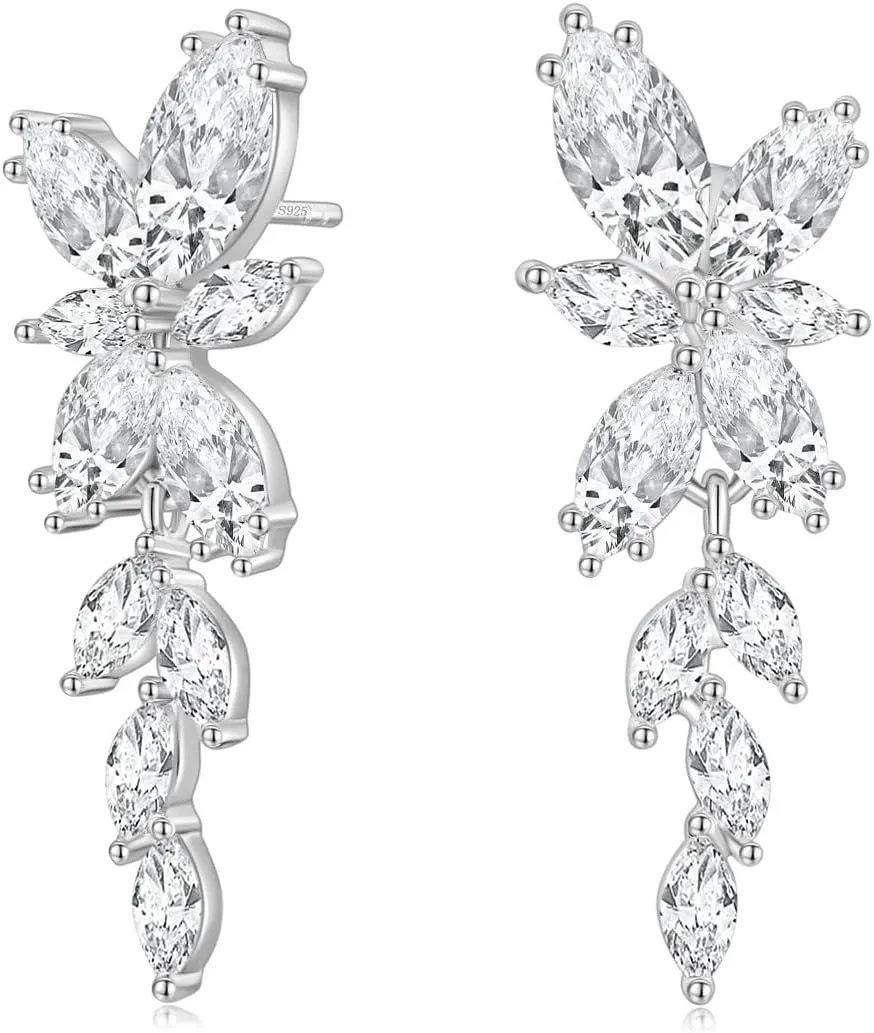 EAMTI Silver Dangle Earrings for Women Cubic Zirconia Marquise Bridal Wedding Earrings 925 Sterling Silver Post Engagement Earring