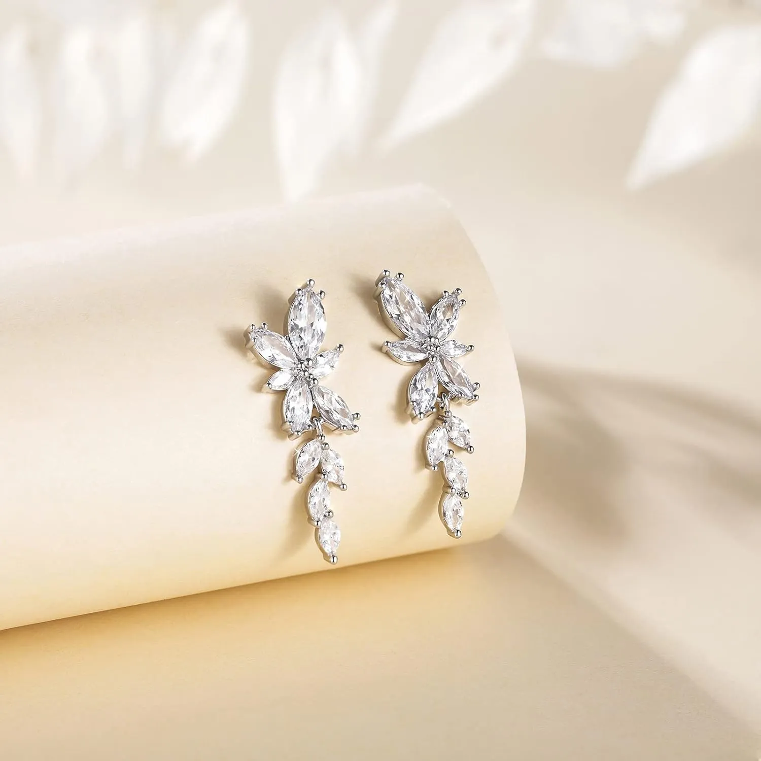 EAMTI Silver Dangle Earrings for Women Cubic Zirconia Marquise Bridal Wedding Earrings 925 Sterling Silver Post Engagement Earring