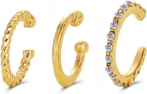 Ear Cuffs for Women,3Pcs Gold Ear Cuffs Non Pierced Ear Clips Cartilage Earring,Cubic Zirconia Sparkling Round Huggie Ear Cuff