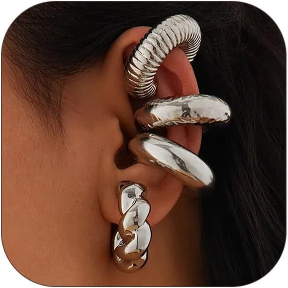 Ear Cuffs Non Piercing Non Tarnish Gold Silver Clip On Earrings for Women Men Dainty Hoop Earrings Trendy Chunky Ear Cuffs Pearl Earrings
