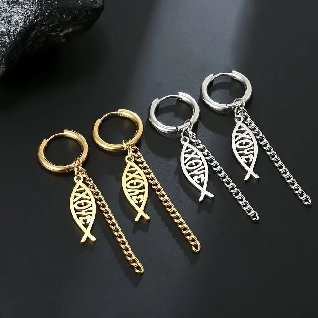 Earrings For Women Jesus Fish Faith Symbol Earrings Stainless Steel Chic Arc Fish Hook Earrings Christian Jewelry