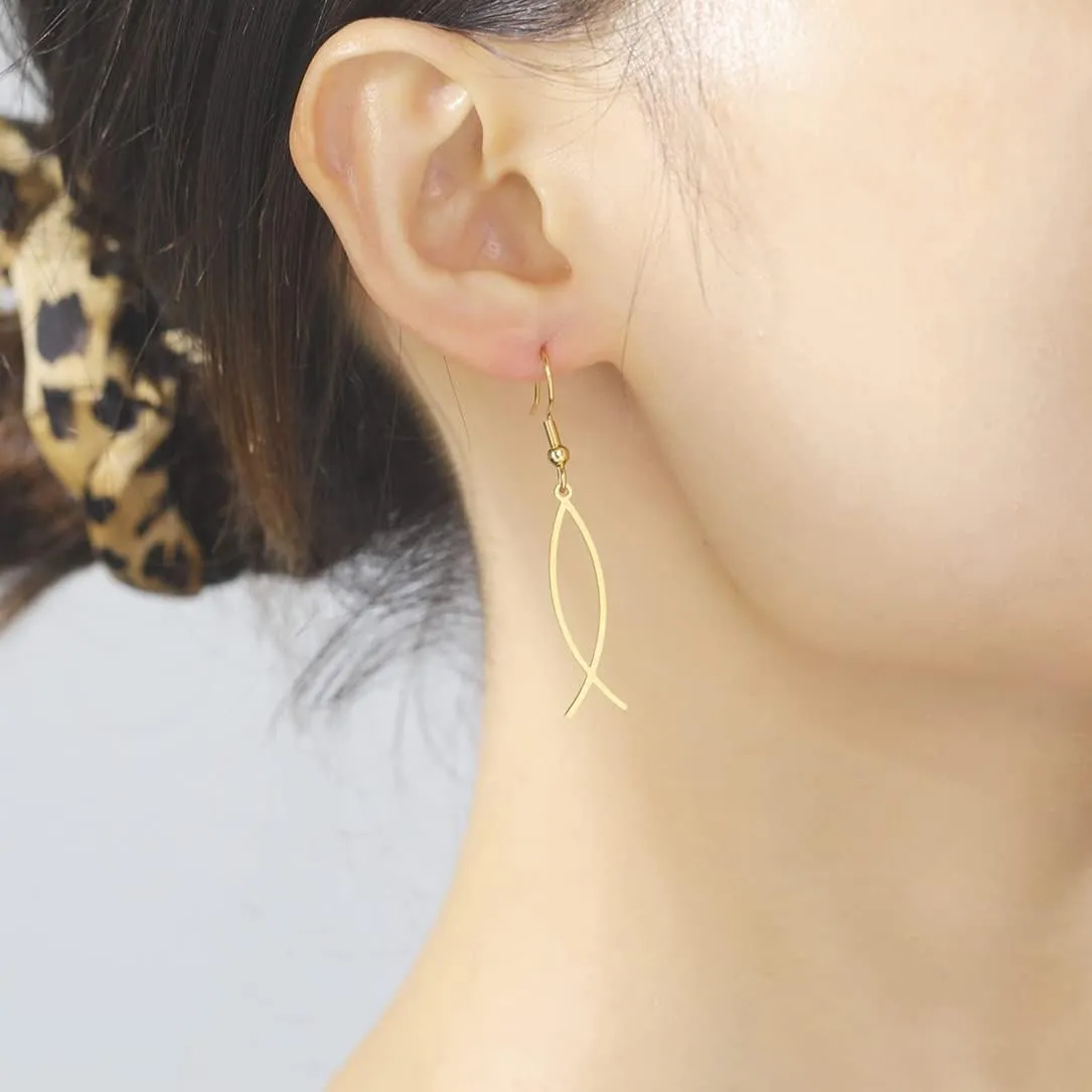 Earrings For Women Jesus Fish Faith Symbol Earrings Stainless Steel Chic Arc Fish Hook Earrings Christian Jewelry
