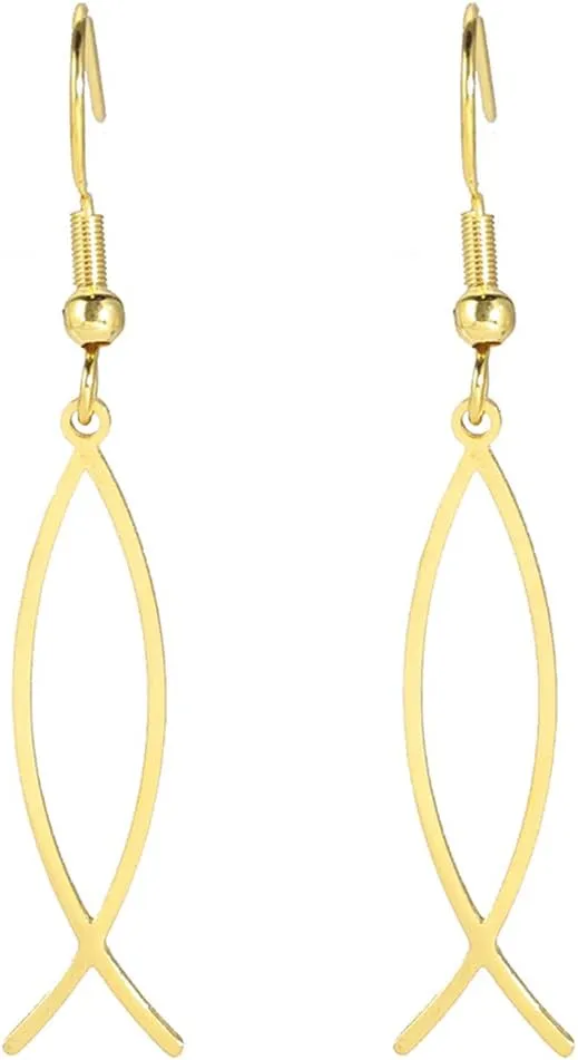 Earrings For Women Jesus Fish Faith Symbol Earrings Stainless Steel Chic Arc Fish Hook Earrings Christian Jewelry