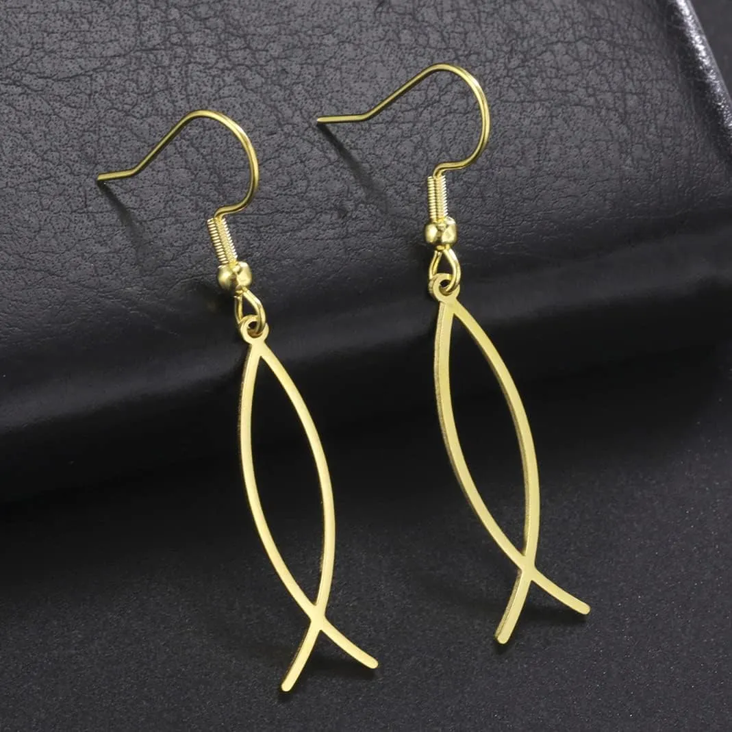 Earrings For Women Jesus Fish Faith Symbol Earrings Stainless Steel Chic Arc Fish Hook Earrings Christian Jewelry