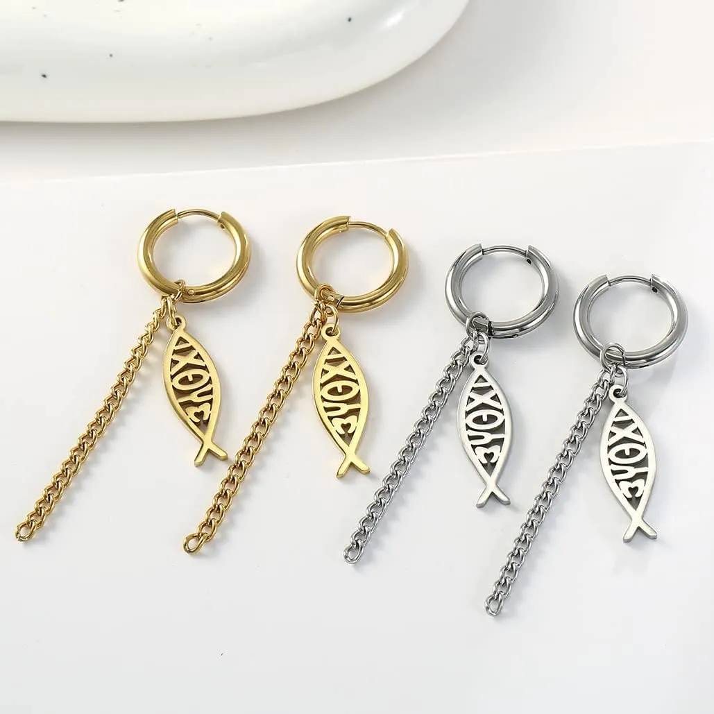 Earrings For Women Jesus Fish Faith Symbol Earrings Stainless Steel Chic Arc Fish Hook Earrings Christian Jewelry