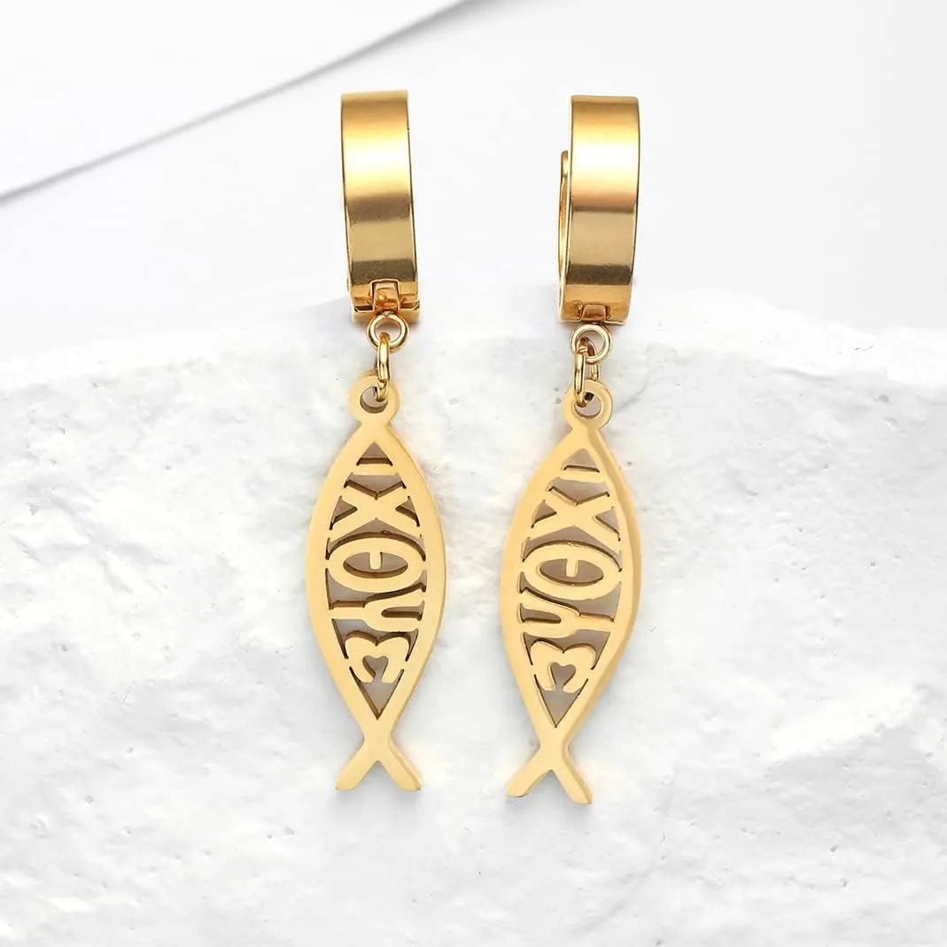 Earrings For Women Jesus Fish Faith Symbol Earrings Stainless Steel Chic Arc Fish Hook Earrings Christian Jewelry