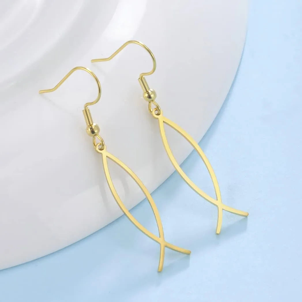 Earrings For Women Jesus Fish Faith Symbol Earrings Stainless Steel Chic Arc Fish Hook Earrings Christian Jewelry