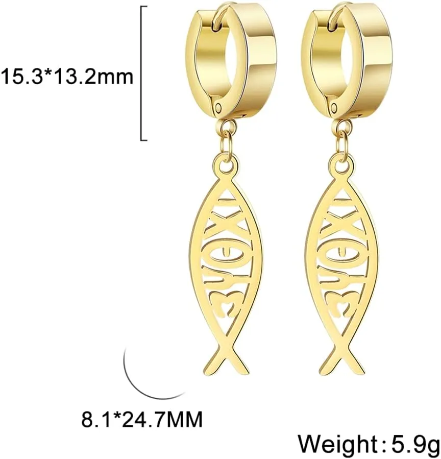 Earrings For Women Jesus Fish Faith Symbol Earrings Stainless Steel Chic Arc Fish Hook Earrings Christian Jewelry