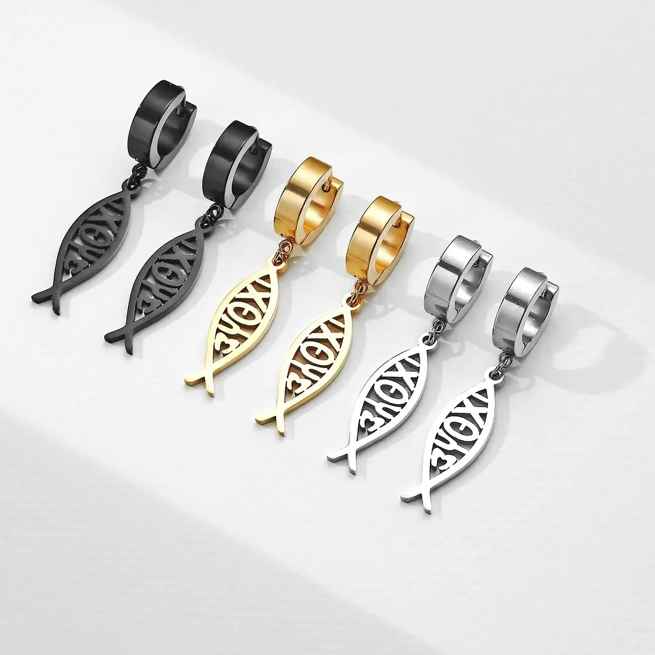 Earrings For Women Jesus Fish Faith Symbol Earrings Stainless Steel Chic Arc Fish Hook Earrings Christian Jewelry