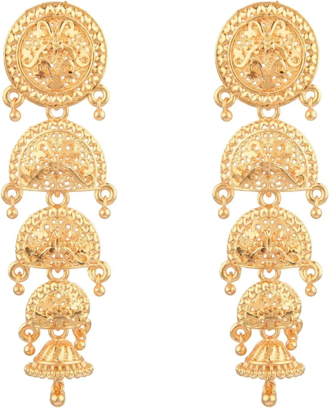 Efulgenz Indian Gold Tone Heart Shape Jhumka Earrings Dangle Statement Earrings Ethopian Style Jewelry for Women, Copper, No Gemstone