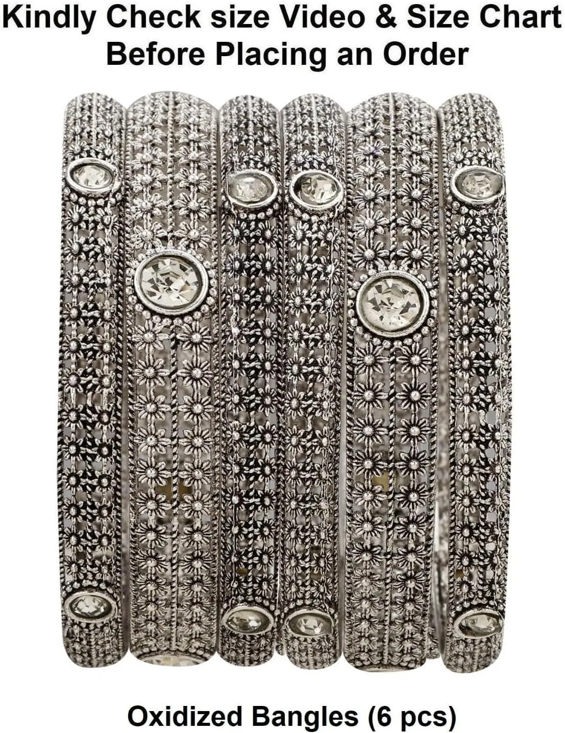 Efulgenz Indian Oxidized Bangles Bracelet Set Boho Bohemian Jewelry Antique Engraved Floral Crystal Bracelet Bangle Set Fashion Statement Jewelry Set For Women (6 Pcs)