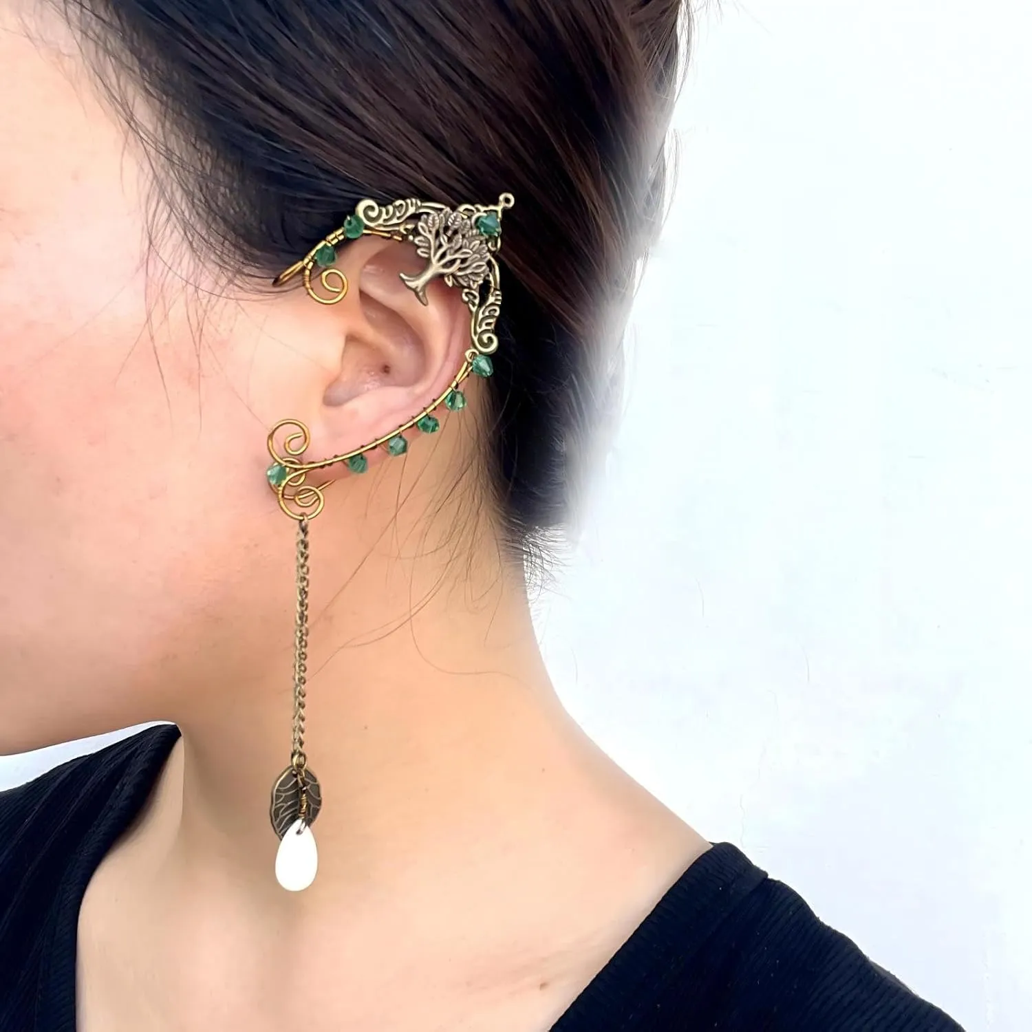 Elf Ear Cuffs, OwMell Handcraft Silver Pointed Fairy Elven Cosplay Fantasy Costume Bridal Wedding Earrings for Non Pierced Ears