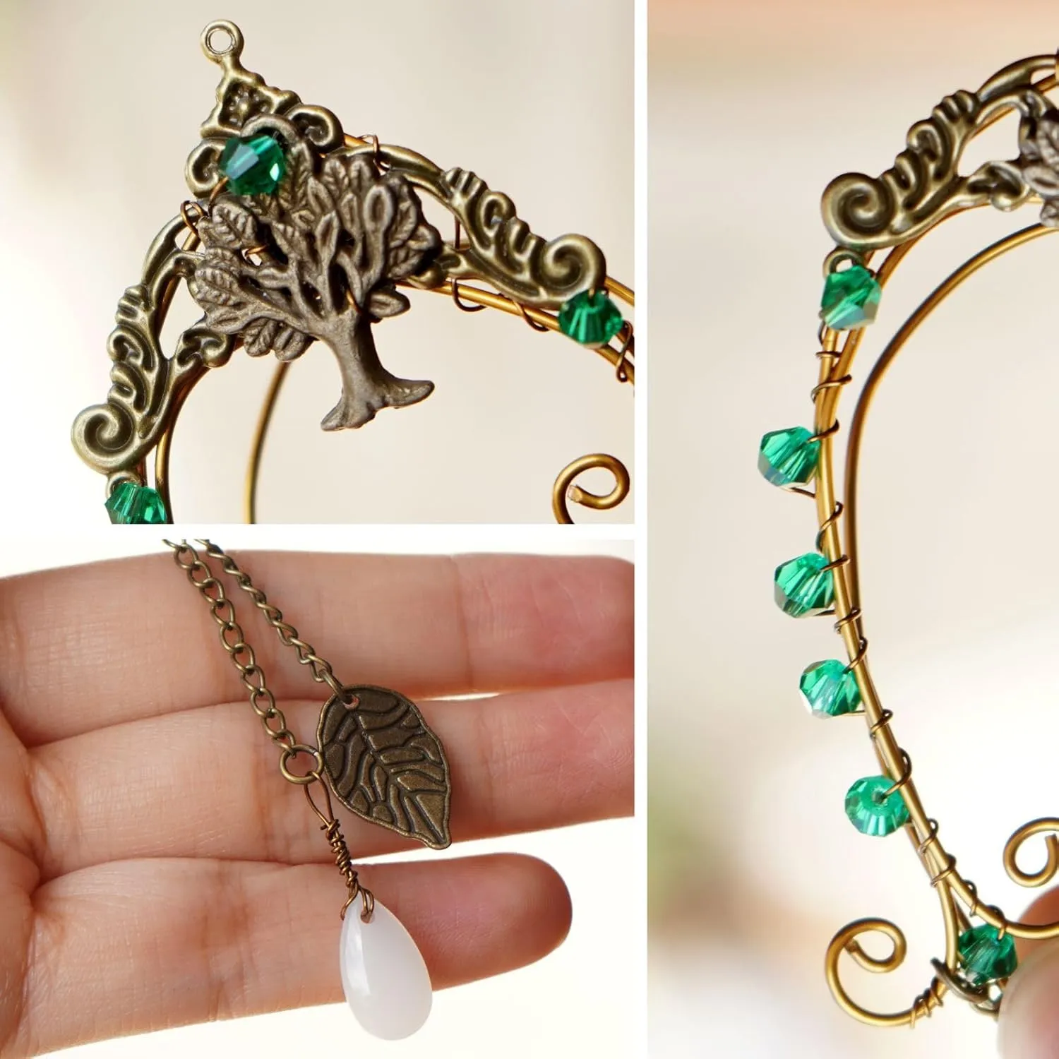 Elf Ear Cuffs, OwMell Handcraft Silver Pointed Fairy Elven Cosplay Fantasy Costume Bridal Wedding Earrings for Non Pierced Ears