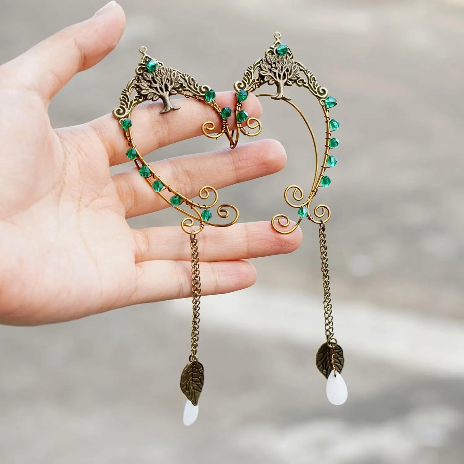 Elf Ear Cuffs, OwMell Handcraft Silver Pointed Fairy Elven Cosplay Fantasy Costume Bridal Wedding Earrings for Non Pierced Ears